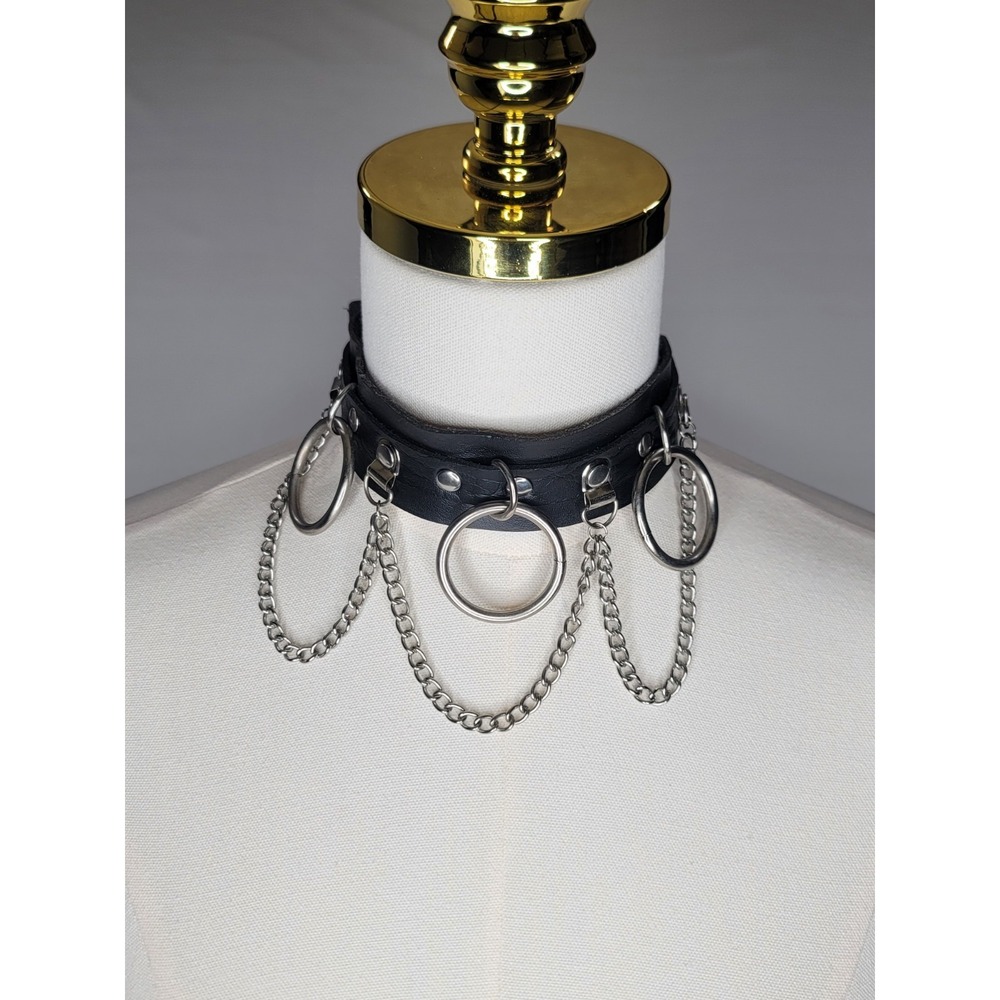3 Pc Goth Punk Choker Bundle Butterfly O Ring Spike Padlock Alt Necklace Set - Picture 4 of 10
